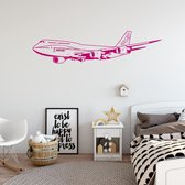 Muursticker Vliegtuig -  Roze -  80 x 20 cm  -  baby en kinderkamer - Muursticker4Sale