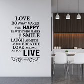 Muursticker Love Do What Makes You Happy -  Lichtbruin -  51 x 80 cm  -  engelse teksten  woonkamer - Muursticker4Sale