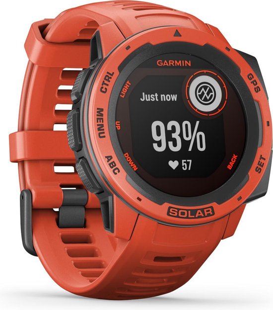 Garmin Instinct Solar - Smartwatch - Robuust GPS Sporthorloge - Zon Oplaadbaar - 45mm - Flame Red - Garmin