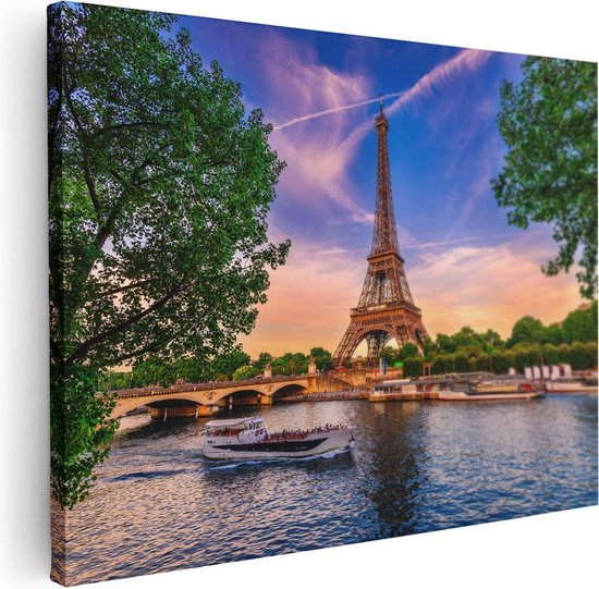 Artaza Canvas Schilderij Eiffeltoren In Parijs Aan Het Water - Kleur - 80x60 - Foto Op Canvas - Canvas Print