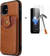 GSMNed – Luxe iPhone 12/12 Pro Bruin – hoogwaardig Leren Pu Hoesje – iPhone 12/12 Pro Bruin – Card case met sluiting – Met Screenprotector