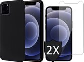 Hoesje geschikt voor iPhone 13 Pro - Fluweelzachte Backcover met 2x Screenprotector - Zwart