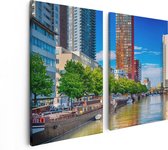 Artaza Canvas Schilderij Tweeluik Rotterdamse Gracht Met Boten - 80x60 - Foto Op Canvas - Canvas Print