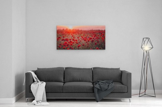 Artaza - Peinture sur toile - Champ de fleurs de coquelicots rouges Coucher de soleil - 80x40 - Photo sur toile - Impression sur toile
