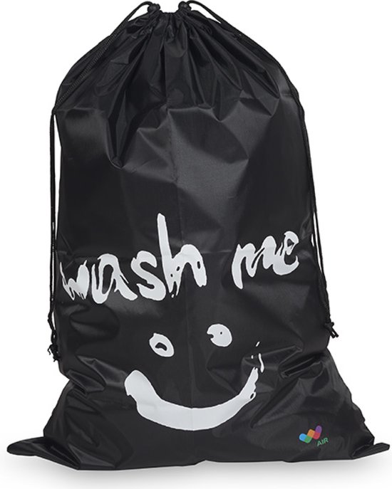 Wonair - Waszak groot - Laundry bag - Wash me - 60x90cm - Zwart - Met trekkoord - Waszakken voor wasgoed