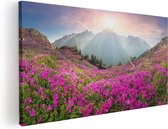 Artaza Canvas Schilderij Rhododendron Bloemenveld In De Alpen - 100x50 - Groot - Foto Op Canvas - Canvas Print