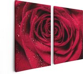 Artaza Canvas Schilderij Tweeluik Rode Roos Met Waterdruppels - Bloem - 80x60 - Foto Op Canvas - Canvas Print