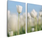 Artaza Canvas Schilderij Tweeluik Witte Tulpen - Bloemen - 80x60 - Foto Op Canvas - Canvas Print