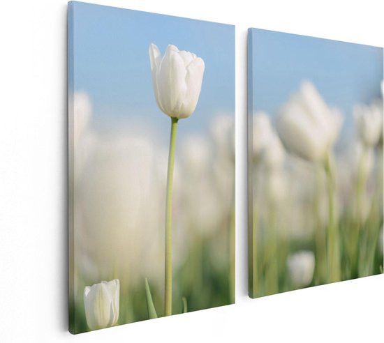 Artaza Canvas Schilderij Tweeluik Witte Tulpen - Bloemen - 80x60 - Foto Op Canvas - Canvas Print