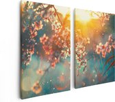 Artaza Canvas Schilderij Tweeluik Bloesemboom Tijdens Zonsondergang - Bloem - 80x60 - Foto Op Canvas - Canvas Print