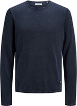 JACK & JONES slim fit trui katoen - O-hals - verwassen donkerblauw - Maat: XXL