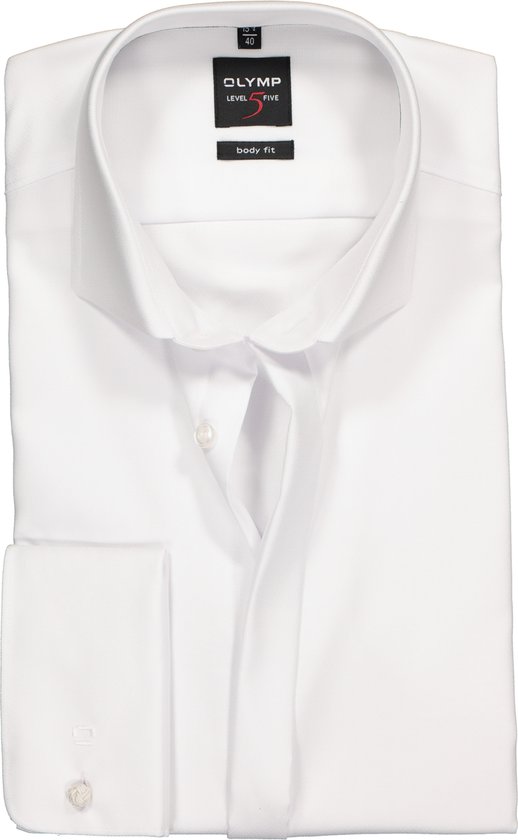 OLYMP Level 5 body fit overhemd - smoking overhemd - wit structuur met Kent kraag - Strijkvriendelijk - Boordmaat: 40