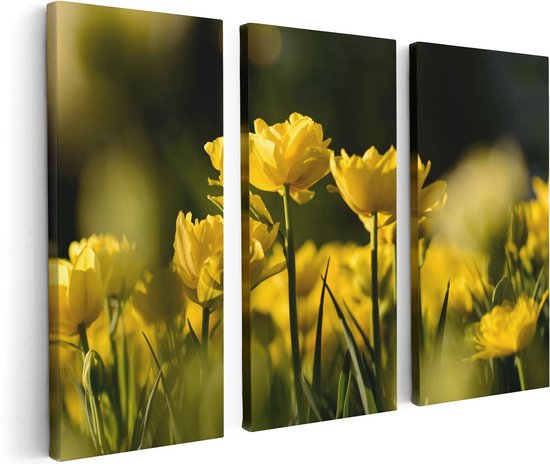 Artaza - Triptyque de peinture sur toile - Tulipes jaunes - Fleurs - 120x80 - Photo sur toile - Impression sur toile