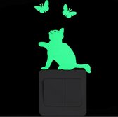 Glow In The Dark spelende kat met vlinders - Decoratie lichtknop kinderkamer