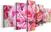 Artaza Canvas Schilderij Vijfluik Roze Rozen Achtergrond - Bloemen - 100x50 - Foto Op Canvas - Canvas Print