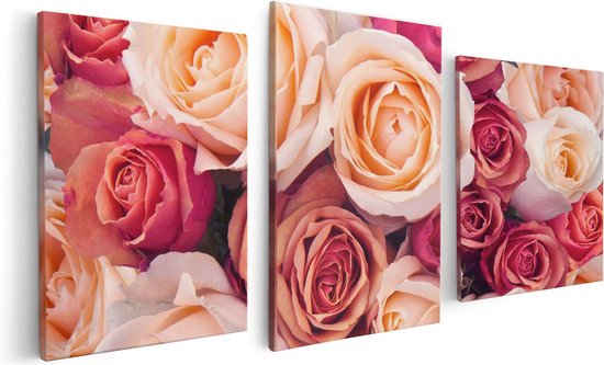 Artaza Canvas Schilderij Drieluik Roze Rozen Achtergrond - Bloemen - 120x60 - Foto Op Canvas - Canvas Print