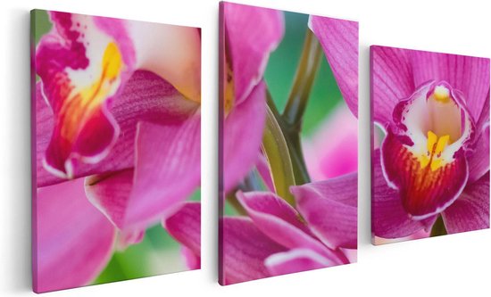 Artaza Canvas Schilderij Drieluik Licht Paarse Orchidee Bloemen  - 120x60 - Foto Op Canvas - Canvas Print