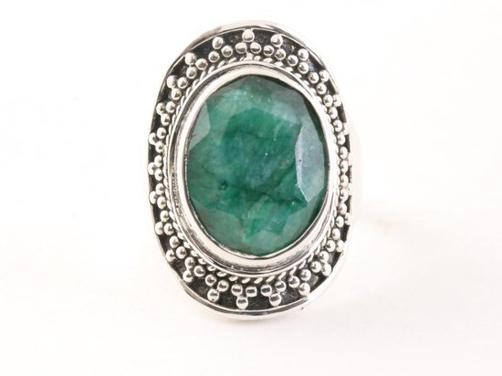 Bague artisanale en argent avec émeraude - taille 17