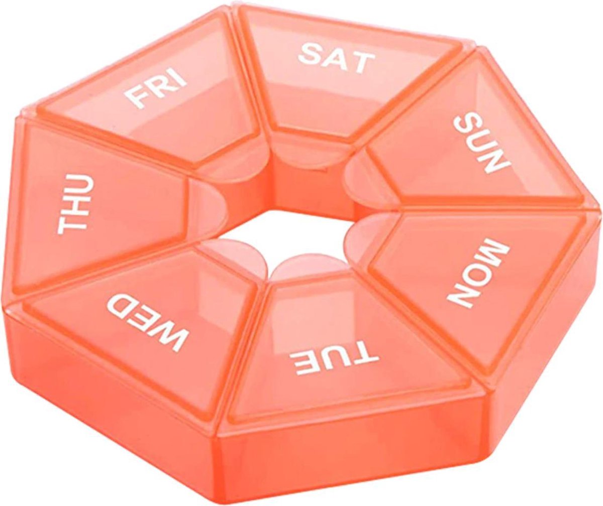 Cabantis Hexagon Mini-Pillendoos|Pillen Organizer|Medicijn Doosje|Pillendoos 7 Dagen|Oranje