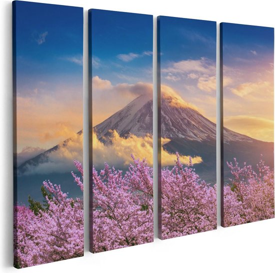 Artaza Canvas Schilderij Vierluik Fuji Berg Met Roze Bloesembomen - Bloemen - 80x60 - Foto Op Canvas - Canvas Print