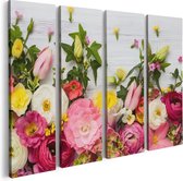 Artaza Toile Peinture Quadrutyque Fleurs Sur Fond Bois Witte - 80x60 - Photo Sur Toile - Impression Sur Toile