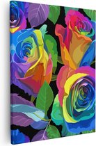 Artaza Canvas Schilderij Kleurrijke Rozen - Bloemen - Abstract - 80x100 - Groot - Foto Op Canvas - Canvas Print