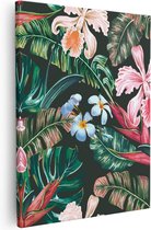 Artaza Peinture sur Toile Fleurs Tropicales Dessinées - Abstrait - 80x100 - Groot - Photo sur Toile - Impression sur Toile