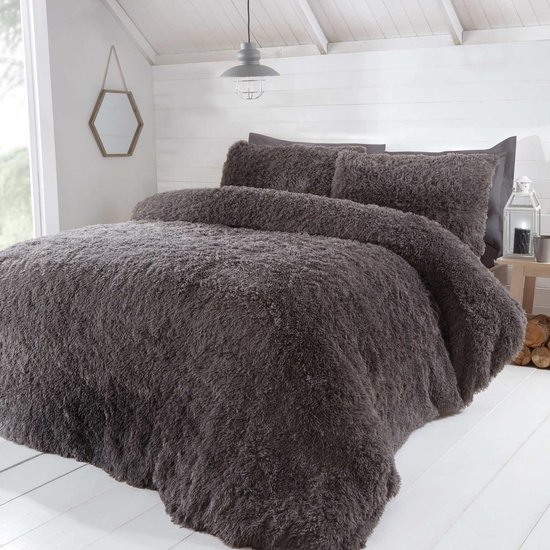 renderen Lounge geur Hug & Snug Fluffy dekbedovertrek - Antraciet - 200x200 cm - Tweepersoons |  bol.com