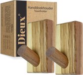 Dieux® - Luxe Handdoekhaakjes Zelfklevend - Handdoekhouder - Wandhaak - Acaciahout Haken - Zelfklevende Haakjes - Handdoeken - Handdoekrek - Badkamer - Keuken - Moederdag Cadeautje