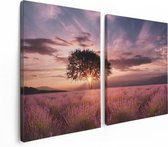 Artaza Canvas Schilderij Tweeluik Bloemenveld Met Lavendel Bij Zonsondergang - 120x80 - Foto Op Canvas - Canvas Print