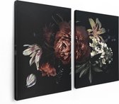Artaza Canvas Schilderij Tweeluik Bloemen Op Een Zwart Achtergrond - 120x80 - Foto Op Canvas - Canvas Print