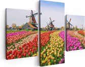 Artaza - Triptyque de peinture sur toile - Champ de fleurs de tulipes colorées - Moulin à vent - 90x60 - Photo sur toile - Impression sur toile