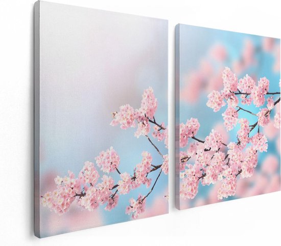 Artaza - Diptyque de peinture sur toile - Fleurs en fleurs roses - 120x80 - Photo sur toile - Impression sur toile