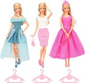 Dolldreams | 3x kleding en accessoires voor modepoppen met jurken, sieraden en schoenen - past op barbie