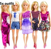 Dolldreams | 5x Kleding voor barbiepop - Set met roze jurk, rokjes, short en shirts - Barbie kleertjes