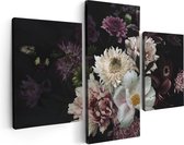 Artaza Canvas Schilderij Drieluik Diverse Bloemen Op Zwart Achtergrond - 90x60 - Foto Op Canvas - Canvas Print