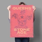 Queens Of The Stone Age Poster Skelet Schedel Bloemen Retro Poster Roze  B