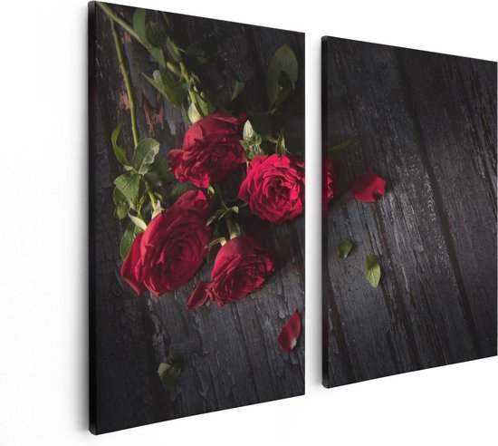 Artaza - Peinture sur toile Diptyque - Roses rouges sur le Terre - 80x60 - Photo sur toile - Impression sur toile