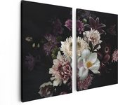 Artaza Canvas Schilderij Tweeluik Diverse Bloemen Op Zwart Achtergrond - 80x60 - Foto Op Canvas - Canvas Print