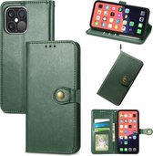 Voor iPhone 13 Pro Effen Kleur Lederen Gesp Telefoon Case met Lanyard & Fotolijst & Kaartsleuf & Portemonnee & Stand Functie (Groen)