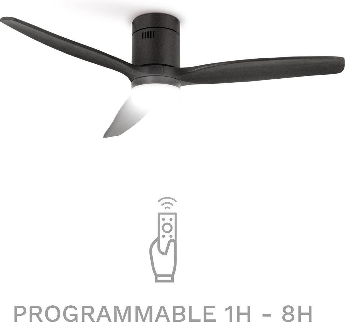 CREATE / WINDCALM M/Deckenventilator ABS Schwarz Dunkelholzflügel-Optik mit Fernbedienung / 40W, Leise, 132cm, Timer von 1 bis 4 Std., DC-Motor, Sommer-Winterbetrieb