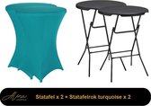 2x zwarte Statafel + turqoise Statafelrok x 2 – 80 cm Dia x 110 cm hoog – Cocktailtafel – Hoge staan tafel – Breed Blad – Inclusief turqoise Statafelhoes – Staantafelrok Stretch R