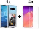 Samsung galaxy S10 Plus hoesje met pasjeshouder transparant shock proof - Full Cover - 4x Samsung S10 Plus screenprotector UV