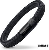 ARMBND® Heren armband - Zwart Touw met Zwart Staal - Armand heren - Maat M/L - 22 cm lang - The original - Touw armband - Kerstcadeau voor mannen