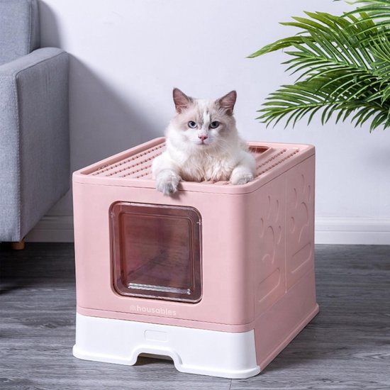 Kattenbak met luik en lade – inklapbaar - inclusief schep – Roze | bol.com