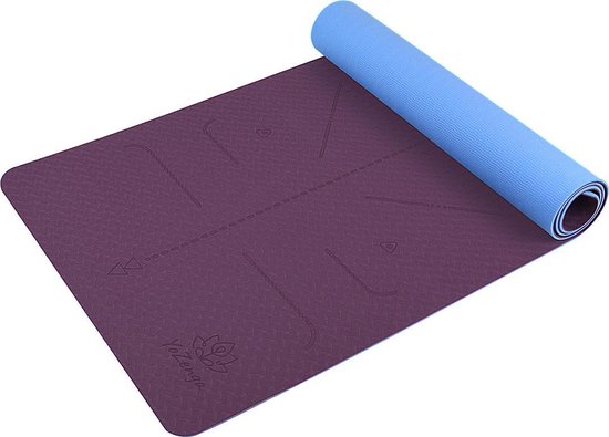 YoZenga Premium yoga mat - sportmat - Fitnessmat - extra breed - extra dik - TPE - Lotus Purple/blue - Inclusief Draagriem van YoZenga — afbeelding 5