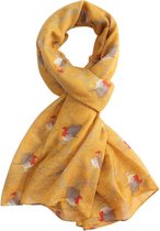 Lichte dames sjaal met retro vogeltjes motief | Geel | Mode accessoire | Geschenk