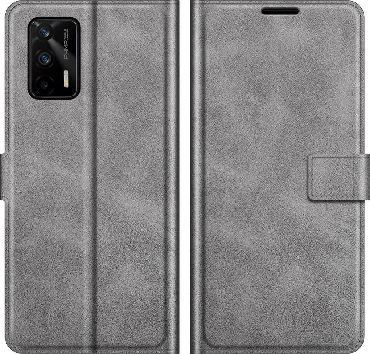 Mobigear Telefoonhoesje geschikt voor Realme GT Hoesje | Mobigear Wallet Bookcase Portemonnee | Pasjeshouder voor 3 Pasjes | Telefoonhoesje voor Pinpas / OV Kaart / Rijbewijs - Grijs