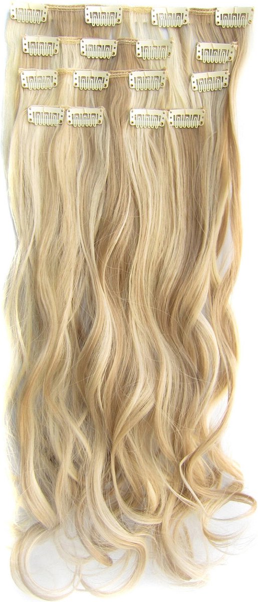 Clip in hair extensions 7 set wavy blond - P16/613 - Brazilian