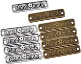 10 metalen labels - Handmade - brons en zilver - Handgemaakt label set 10 stuks - 2,5 x 0,6 CM